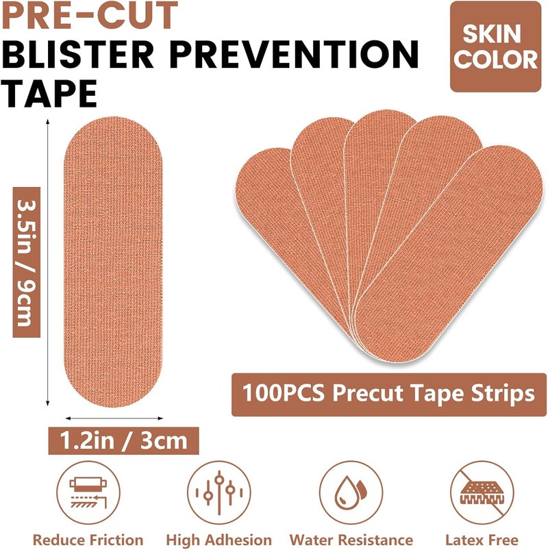 NUITPY 100 PCS Blister Prevention Tape, 1.2in x 3.5in Blister Tape, Precut Blister Bandages for Toes, Heels, Foot Surfaces, Fingers - Skin Color - Image 2